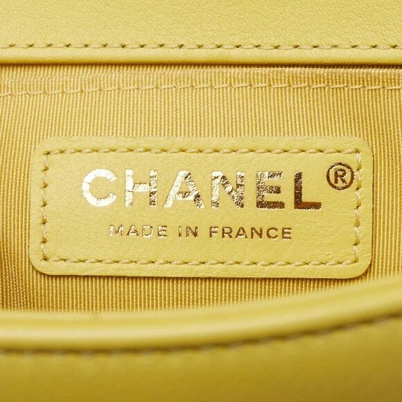 Chanel Yellow Chevron Quilted Lambskin Leather Small Boy Bag - Picture 7 of 9
